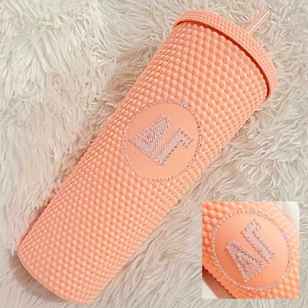 NEW Delta Gamma Sorority Coral Pink Studded Tumbler with Straw 24 OZ
